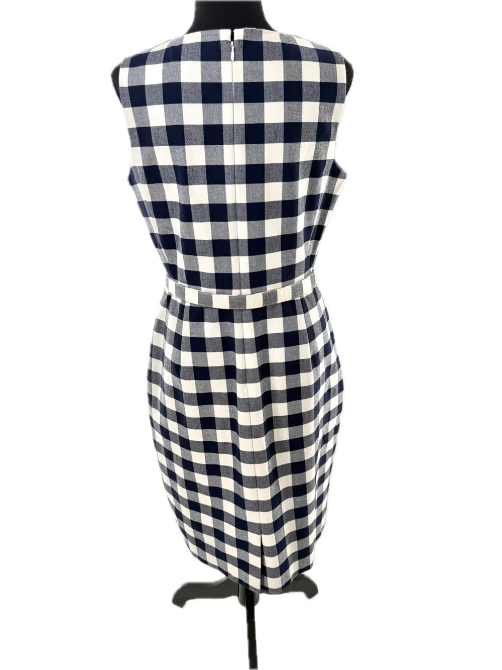 J. Crew Belted Gingham Sheath Dress in Bi-Stretch Cotton Navy and White Size 8